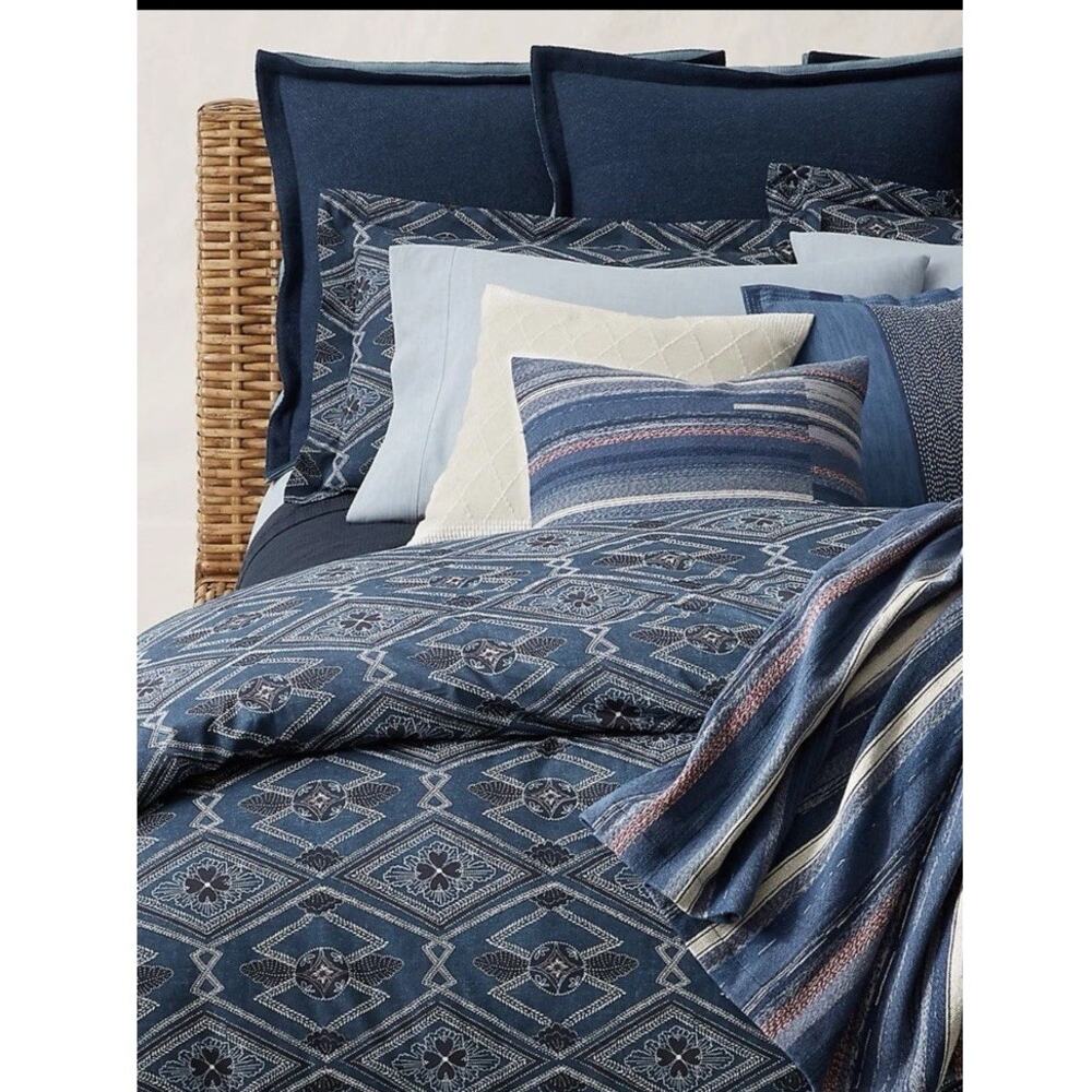 NWT Ralph Lauren Francois Full/Queen Duvet Cover Navy Blue 100% Cotton 96" x 92"